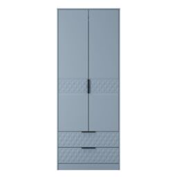 Anzio Ready Assembled Modern Matt Denim Blue 2 Drawer Tall Double Wardrobe (H)1956mm (W)766mm (D)530mm - thumbnail 2