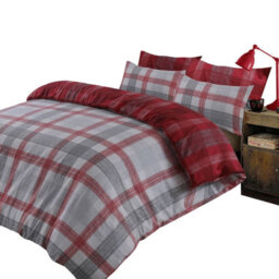 Ohs Boston Brushed Cotton Duvet Cover Pillowcase Bedding Set, Red King