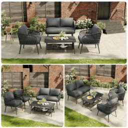 Abrihome Grey Linen 4-Seater Garden Set With Polyester Rope Sofa, Armchairs & Plastic Wood Storage Coffee Table - thumbnail 6