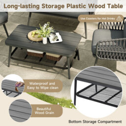 Abrihome Grey Linen 4-Seater Garden Set With Polyester Rope Sofa, Armchairs & Plastic Wood Storage Coffee Table - thumbnail 2