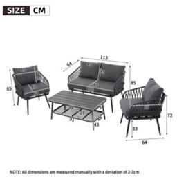 Abrihome Grey Linen 4-Seater Garden Set With Polyester Rope Sofa, Armchairs & Plastic Wood Storage Coffee Table - thumbnail 5