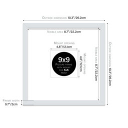 "9X9"" Light Grey Picture Frame - 9X9"" Square Frame With 5X5"" Mount For 9X9""/5X5"" Pictures Classic Style Photo Display, 1 Pack" - thumbnail 2