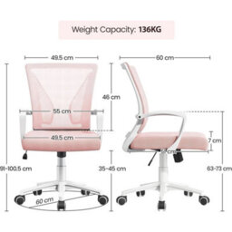 Pink Ergonomic Computer Chair With Adjustable Height - thumbnail 2