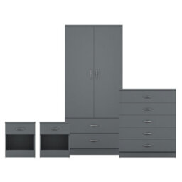 Lassic Vida Designs Riano 4 Piece Bedroom Set (1 Drawer Bedside Chest, 5 Drawer Chest, 2 Door 2 Drawer Wardrobe), Grey - thumbnail 8