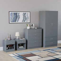 Lassic Vida Designs Riano 4 Piece Bedroom Set (1 Drawer Bedside Chest, 5 Drawer Chest, 2 Door 2 Drawer Wardrobe), Grey - thumbnail 6