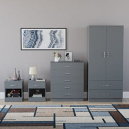 Lassic Vida Designs Riano 4 Piece Bedroom Set (1 Drawer Bedside Chest, 5 Drawer Chest, 2 Door 2 Drawer Wardrobe), Grey - thumbnail 7