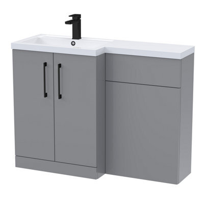Balterley Left-Hand Bathroom Vanity And Wc Unit Combination With Basin - 1100mm - Satin Grey With Black Handles - image 1