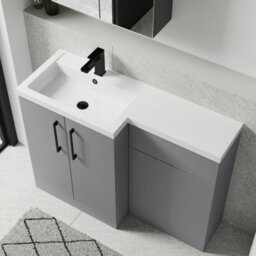 Balterley Left-Hand Bathroom Vanity And Wc Unit Combination With Basin - 1100mm - Satin Grey With Black Handles - thumbnail 3