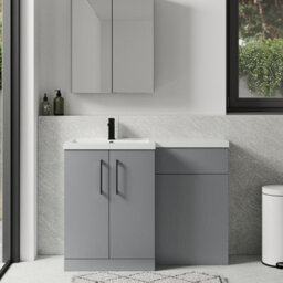 Balterley Left-Hand Bathroom Vanity And Wc Unit Combination With Basin - 1100mm - Satin Grey With Black Handles - thumbnail 2