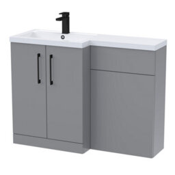 Balterley Left-Hand Bathroom Vanity And Wc Unit Combination With Basin - 1100mm - Satin Grey With Black Handles - thumbnail 1