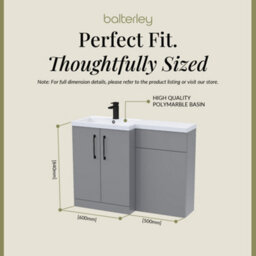 Balterley Left-Hand Bathroom Vanity And Wc Unit Combination With Basin - 1100mm - Satin Grey With Black Handles - thumbnail 5