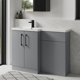 Balterley Left-Hand Bathroom Vanity And Wc Unit Combination With Basin - 1100mm - Satin Grey With Black Handles - thumbnail 4