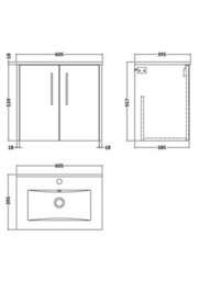 Hudson Reed Juno Wall Hung 2 Soft Close Door Vanity Unit With Minimalist Ceramic Basin In Metallic Slate Finish, 600mm - thumbnail 7