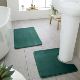 Catherine Lansfield Bathroom Anti-Bacterial Memory Foam Bath Mat And Pedestal Set Forest Green - thumbnail 1