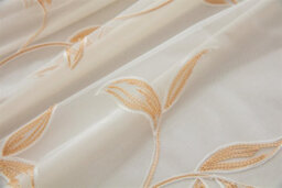 Luxury Living Leaf Embroidered Tulle Voile Curtains Ring Top Gold - thumbnail 2