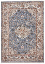 Blue Brown Terracotta Traditional Abstract Bordered 10mm Pile Rug For Bedroom, Living Room, & Dining Room-80Cm X 150Cm - thumbnail 8