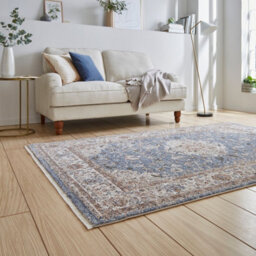 Blue Brown Terracotta Traditional Abstract Bordered 10mm Pile Rug For Bedroom, Living Room, & Dining Room-80Cm X 150Cm - thumbnail 2