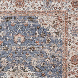 Blue Brown Terracotta Traditional Abstract Bordered 10mm Pile Rug For Bedroom, Living Room, & Dining Room-80Cm X 150Cm - thumbnail 3