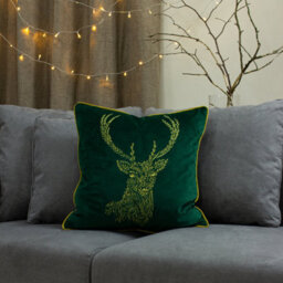 Furn. Forest Fauna Embroidered Woodland Stag Velvet Polyester Filled Cushion - thumbnail 5