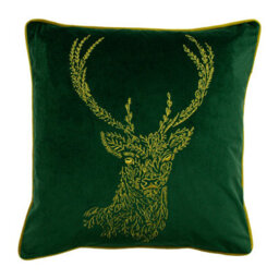 Furn. Forest Fauna Embroidered Woodland Stag Velvet Polyester Filled Cushion - thumbnail 1