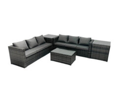Fimous Rattan Garden Furniture Dining Set 6-Seater Patio Coffee Table Sofa Set With 2 Side Tables Dark Grey Mixed - thumbnail 1