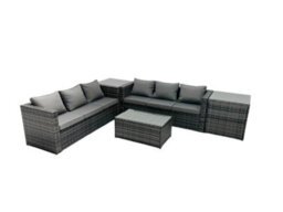 Fimous Rattan Garden Furniture Dining Set 6-Seater Patio Coffee Table Sofa Set With 2 Side Tables Dark Grey Mixed - thumbnail 2