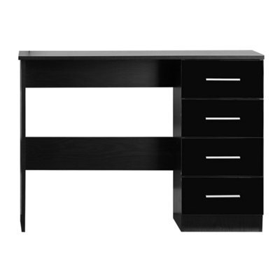 Reflect 4 Drawer Desk - Black Gloss & Black Oak - Modern Bedroom Storage For Vanity, Work Or Study - H: 72Cm X W: 99Cm X D: 39.5Cm - image 1