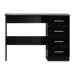 Reflect 4 Drawer Desk - Black Gloss & Black Oak - Modern Bedroom Storage For Vanity, Work Or Study - H: 72Cm X W: 99Cm X D: 39.5Cm
