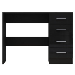 Reflect 4 Drawer Desk - Black Gloss & Black Oak - Modern Bedroom Storage For Vanity, Work Or Study - H: 72Cm X W: 99Cm X D: 39.5Cm - thumbnail 4