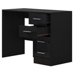 Reflect 4 Drawer Desk - Black Gloss & Black Oak - Modern Bedroom Storage For Vanity, Work Or Study - H: 72Cm X W: 99Cm X D: 39.5Cm - thumbnail 5