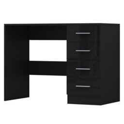 Reflect 4 Drawer Desk - Black Gloss & Black Oak - Modern Bedroom Storage For Vanity, Work Or Study - H: 72Cm X W: 99Cm X D: 39.5Cm - thumbnail 3