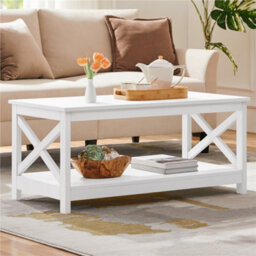 Yaheetech Modern Coffee Table With Storage Shelf For Living Room White - thumbnail 2