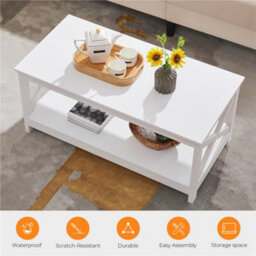 Yaheetech Modern Coffee Table With Storage Shelf For Living Room White - thumbnail 5