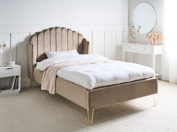 Beliani Bed Velvet Ambillou 120 X 200 Cm (Eu Small Double) Taupe - thumbnail 2