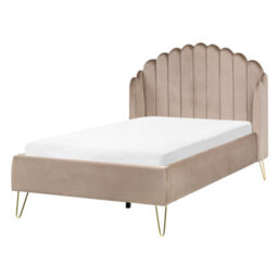 Beliani Bed Velvet Ambillou 120 X 200 Cm (Eu Small Double) Taupe - thumbnail 1