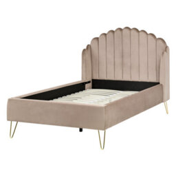 Beliani Bed Velvet Ambillou 120 X 200 Cm (Eu Small Double) Taupe - thumbnail 4