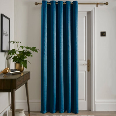 Fusion Strata Dim Out Woven Teal Eyelet Single Panel Door Curtain - image 1