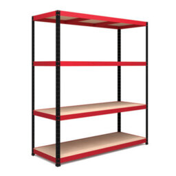 RB UK Rb Boss Garage Shelving Unit 4 Shelf Mdf Red & Black Powder Coated Steel (H)1800mm (W)1600mm (D)600mm