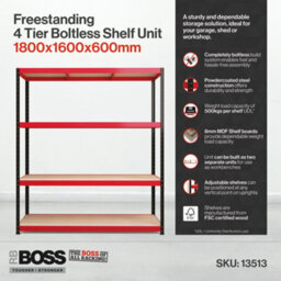 RB UK Rb Boss Garage Shelving Unit 4 Shelf Mdf Red & Black Powder Coated Steel (H)1800mm (W)1600mm (D)600mm - thumbnail 5