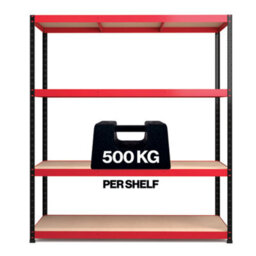 RB UK Rb Boss Garage Shelving Unit 4 Shelf Mdf Red & Black Powder Coated Steel (H)1800mm (W)1600mm (D)600mm - thumbnail 4