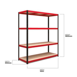 RB UK Rb Boss Garage Shelving Unit 4 Shelf Mdf Red & Black Powder Coated Steel (H)1800mm (W)1600mm (D)600mm - thumbnail 3