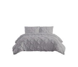 Pintuck Pinch Pleated Polycotton Duvet Cover And Pillowcase/s Set Bed Linen Silver - thumbnail 2
