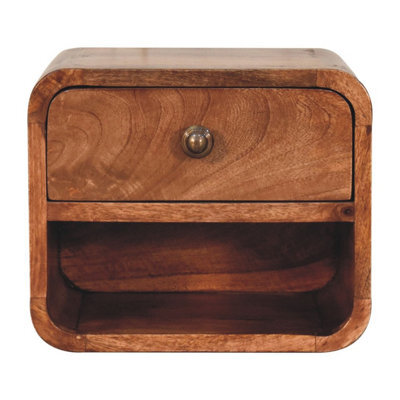 Artisan Furniture Solid Wood Mini Honey Caramel Wall Mounted Bedside With Open Slot And A Single Drawer - image 1