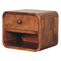 Artisan Furniture Solid Wood Mini Honey Caramel Wall Mounted Bedside With Open Slot And A Single Drawer - thumbnail 2