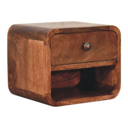 Artisan Furniture Solid Wood Mini Honey Caramel Wall Mounted Bedside With Open Slot And A Single Drawer - thumbnail 3