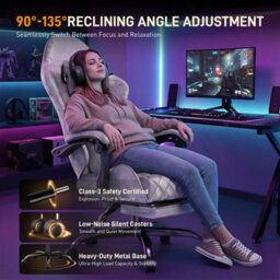 Precision Synergie Fabric Gaming Chair, Massage Computer Chair With Footrest, Lumbar Support & Height Adjustable For Home, Silver - thumbnail 2