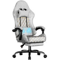 Precision Synergie Fabric Gaming Chair, Massage Computer Chair With Footrest, Lumbar Support & Height Adjustable For Home, Silver - thumbnail 1