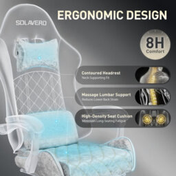 Precision Synergie Fabric Gaming Chair, Massage Computer Chair With Footrest, Lumbar Support & Height Adjustable For Home, Silver - thumbnail 6