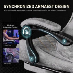 Precision Synergie Fabric Gaming Chair, Massage Computer Chair With Footrest, Lumbar Support & Height Adjustable For Home, Silver - thumbnail 7