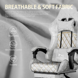 Precision Synergie Fabric Gaming Chair, Massage Computer Chair With Footrest, Lumbar Support & Height Adjustable For Home, Silver - thumbnail 4